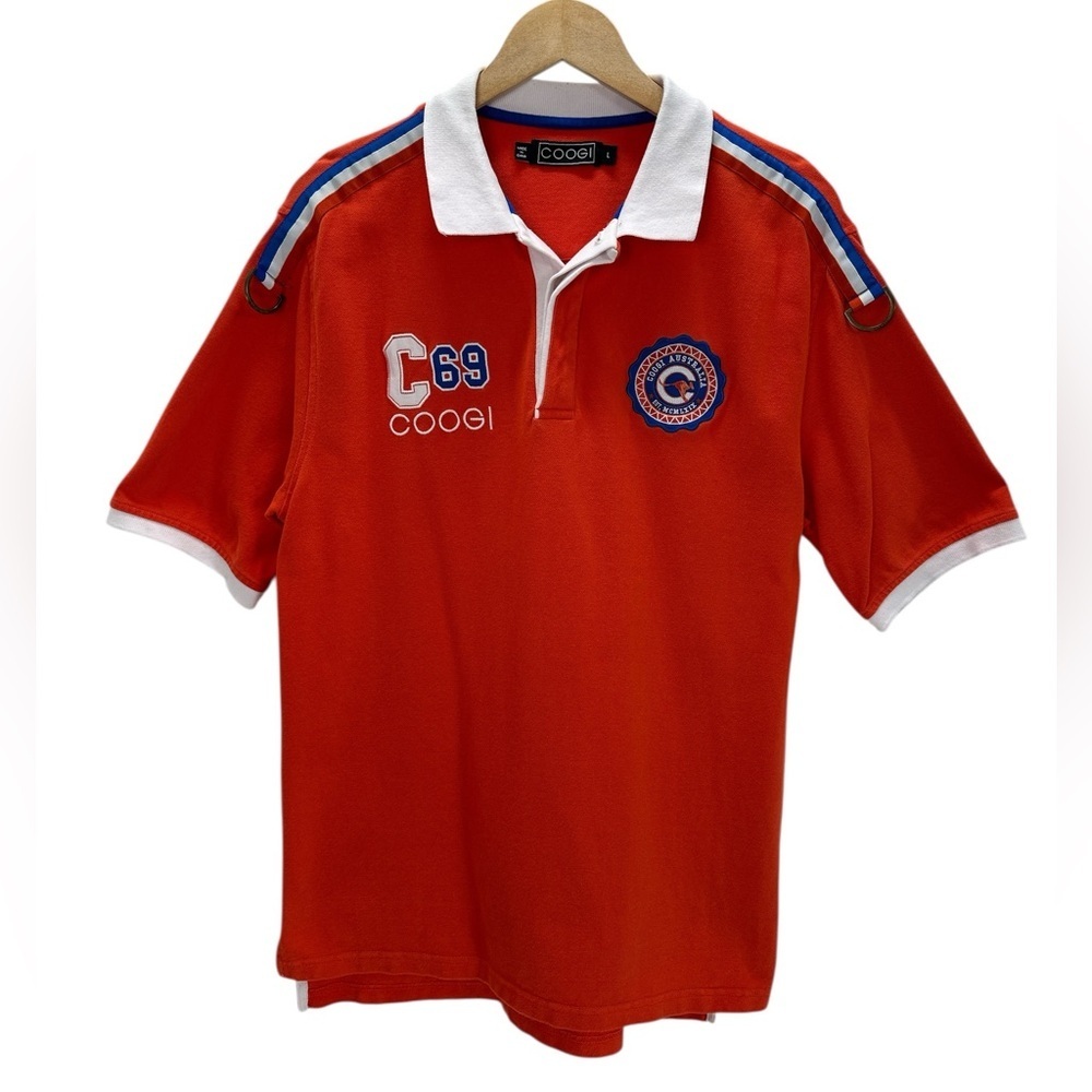 Coogi Australia Orange Embroidered Cotton Polo Shirt Vintage Retro Street Y2K L